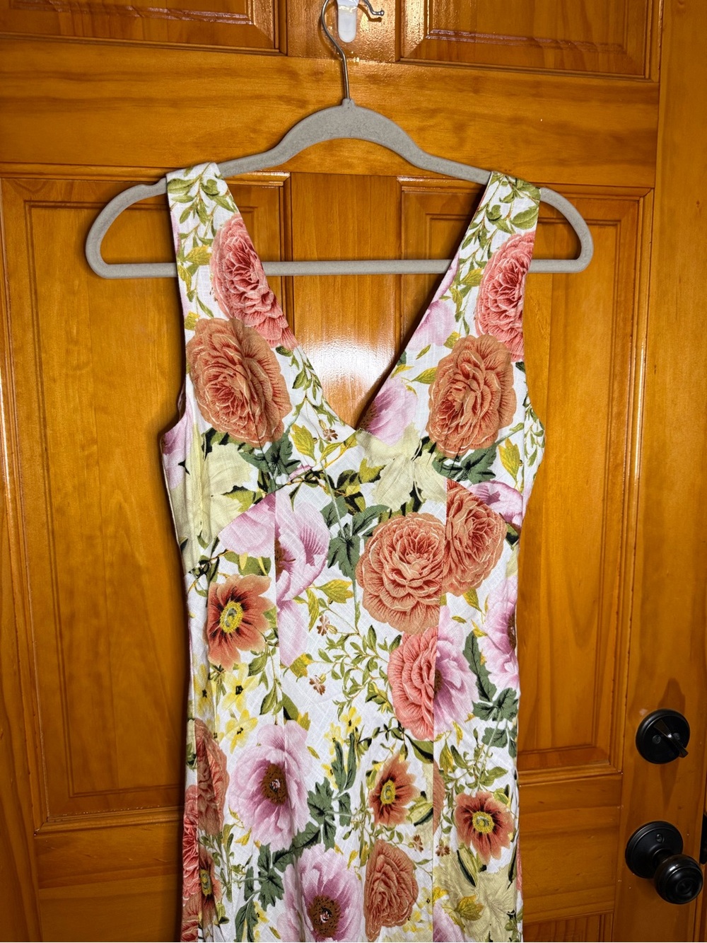 Paper Heart Floral V-Neck Maxi Dress Linen Blend Size Medium - Picture 3 of 8